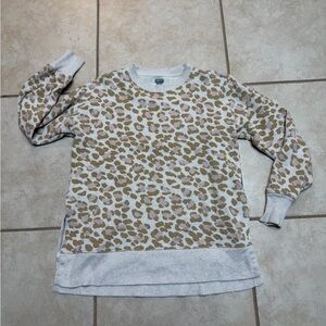 aerie Neutral Leopard Crewneck Sweatshirt in Cream and Tan